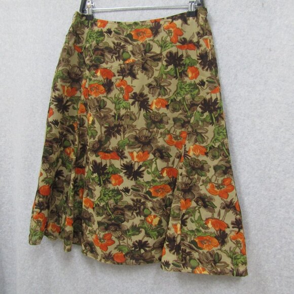 R.Q.T Womens Brown Orange Skirt Petite Size 14 Floral Zip - Picture 2 of 11